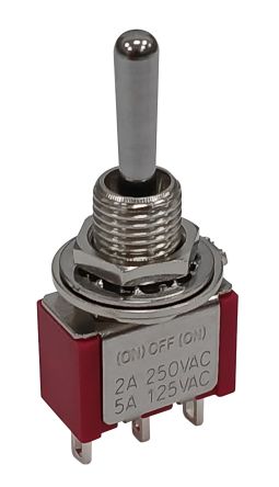 RS PRO Toggle Switch, Panel Mount, (On)-Off-(On), SPDT, Solder Lug Terminal, 125, 250V ac [0]; 186-254