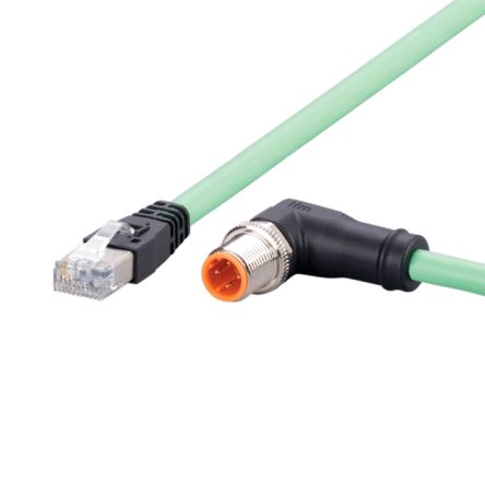 ifm electronicEVC, 20m Cat5e, Green M12 to Male RJ45 Male, Shielded, Terminated Polyurethane Sheath [EVC935]; 186-462
