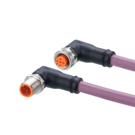 ifm electronic Right Angle Male 5 way M12 to Right Angle Female 5 way M12 Communication Cable, 5m [EVC955]; 186-469