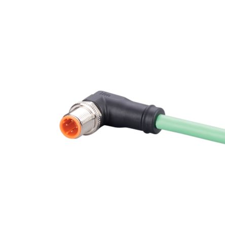 ifm electronic Straight Male 4 way M12 to Right Angle Male 4 way M12 Communication Cable, 5m [EVC899]; 186-518