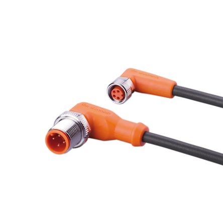 ifm electronic Right Angle Male 4 way M12 to Right Angle Female 4 way M8 Communication Cable, 300mm [EVC368]; 186-523