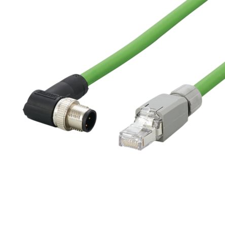 ifm electronicE122, 2m, Green M12 to Male RJ45 Male, Shielded, Terminated PVC Sheath [E12226]; 186-638