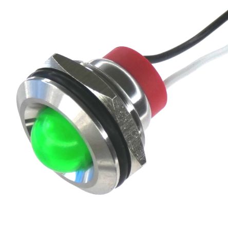 CML Innovative Technologies PL19SL Series Green Panel LED, 240V, 19mm Mounting Hole Size, Lead Wires Termination, IP67 [PL19SL126]; 187-118