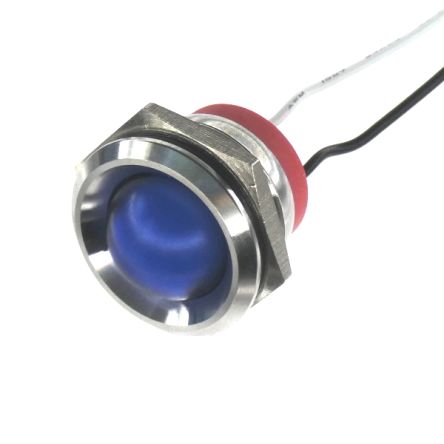 CML Innovative Technologies PL22SL Series Blue Panel LED, 240V, 22mm Mounting Hole Size, Lead Wires Termination, IP67 [PL22SL156]; 187-139