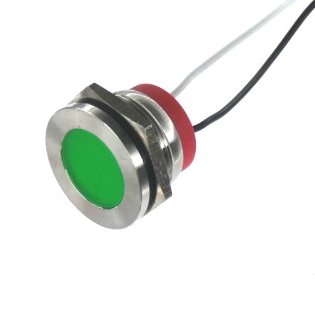 CML Innovative Technologies PL22SL Series Green Panel LED, 12V, 22mm Mounting Hole Size, Lead Wires Termination, IP67 [PL22SL022]; 187-143
