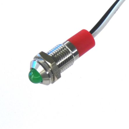 CML Innovative Technologies PL08SL Series Green Panel LED, 12V, 8mm Mounting Hole Size, Lead Wires Termination, IP67 [PL08SL122]; 187-177