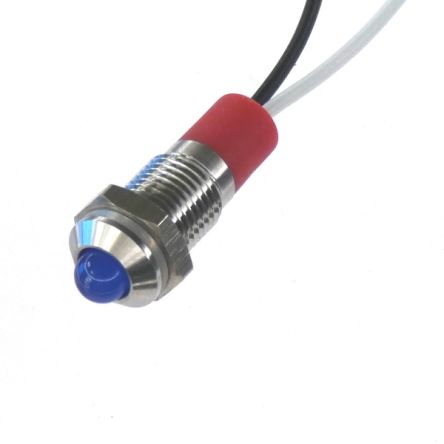 CML Innovative Technologies PL08SL Series Blue Panel LED, 12V, 8mm Mounting Hole Size, Lead Wires Termination, IP67 [PL08SL152]; 187-178