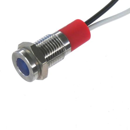 CML Innovative Technologies PL08SL Series Blue Panel LED, 12V, 8mm Mounting Hole Size, Lead Wires Termination, IP67 [PL08SL052]; 187-202