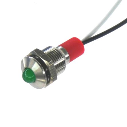 CML Innovative Technologies PL10SL Series Green Panel LED, 110V, 10mm Mounting Hole Size, Lead Wires Termination, IP67 [PL10SL125]; 187-209
