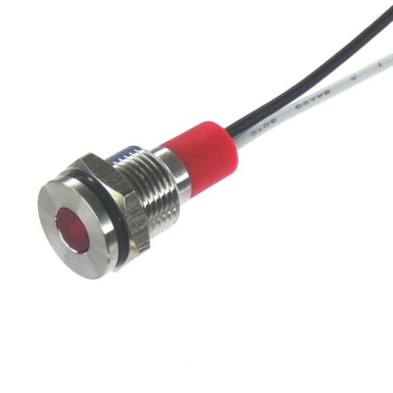 CML Innovative Technologies PL10SL Series Red Panel LED, 240V, 10mm Mounting Hole Size, Lead Wires Termination, IP67 [PL10SL016]; 187-235