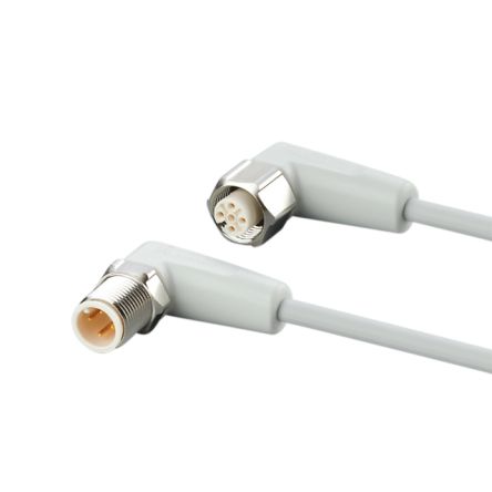 ifm electronic Right Angle Male 4 way M12 to Right Angle Female 5 way M12 Communication Cable, 600mm [EVF115]; 187-502
