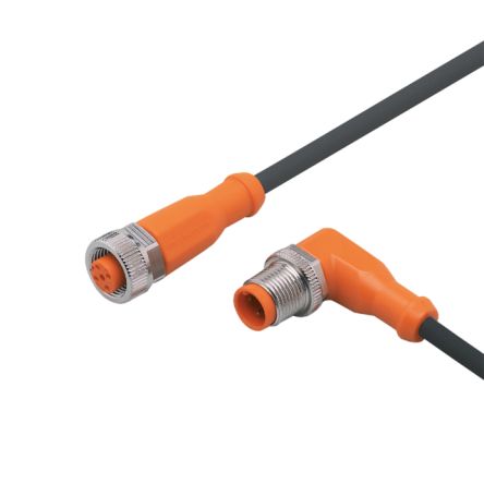 ifm electronic Right Angle Male 1 way M12 to Straight Female 1 way M12 Actuator/Sensor Cable, 1m [EVC027]; 187-673