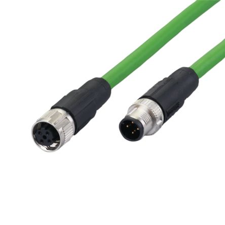 ifm electronicE124, 20m, Green M12 to Male M12 Female, Shielded, Terminated PVC Sheath [E12424]; 188-126