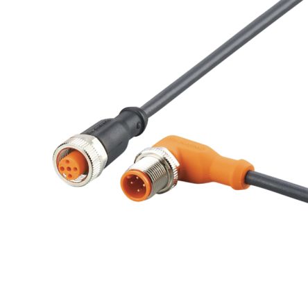 ifm electronic Right Angle Male 4 way M12 to Straight Female 5 way M12 Communication Cable, 300mm [EVC679]; 188-246