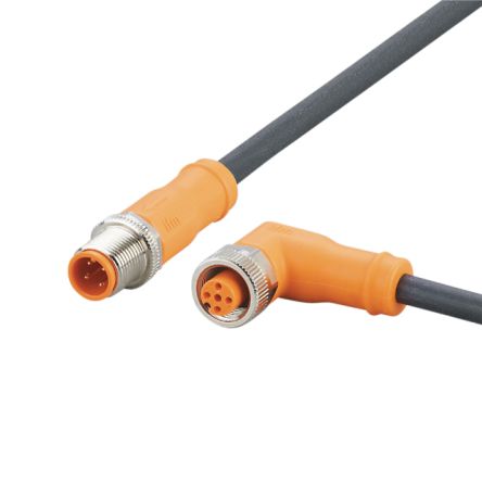 ifm electronic Straight Male 4 way M12 to Right Angle Female 5 way M12 Communication Cable, 2m [EVC726]; 188-250