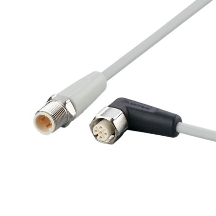 ifm electronic Straight Male 4 way M12 to Right Angle Female 5 way M12 Communication Cable, 300mm [EVF052]; 188-312