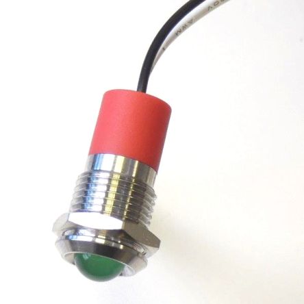 CML Innovative Technologies PL12SL Series Green Panel LED, 240V, 12mm Mounting Hole Size, Lead Wires Termination, IP67 [PL12SL126]; 188-607