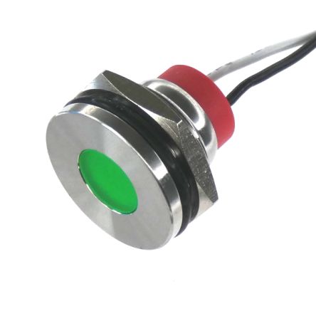 CML Innovative Technologies PL19SL Series Green Panel LED, 12V, 19mm Mounting Hole Size, Lead Wires Termination, IP67 [PL19SL022]; 188-666
