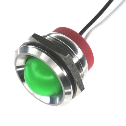 CML Innovative Technologies PL22SL Series Green Panel LED, 12V, 22mm Mounting Hole Size, Lead Wires Termination, IP67 [PL22SL122]; 188-705