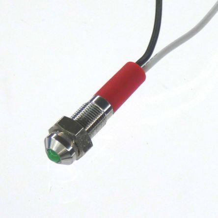 CML Innovative Technologies PL06SL Series Green Panel LED, 24V, 6mm Mounting Hole Size, Lead Wires Termination, IP67 [PL06SL123]; 188-720