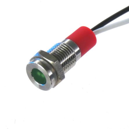 CML Innovative Technologies PL08SL Series Green Panel LED, 110V, 8mm Mounting Hole Size, Lead Wires Termination, IP67 [PL08SL025]; 188-760