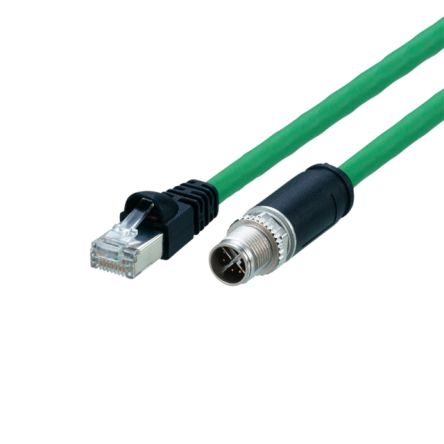 ifm electronicE126, 5m, Green M12 to Male RJ45 Male, Shielded, Terminated Polyurethane Sheath [E12632]; 189-216