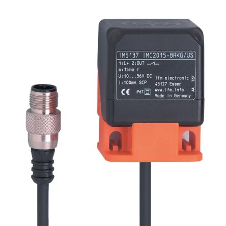 ifm electronic Inductive Rectangular Proximity Sensor, 15 mm Detection, PNP/NPN NC, 10 → 36 V dc [IM5137]; 189-422