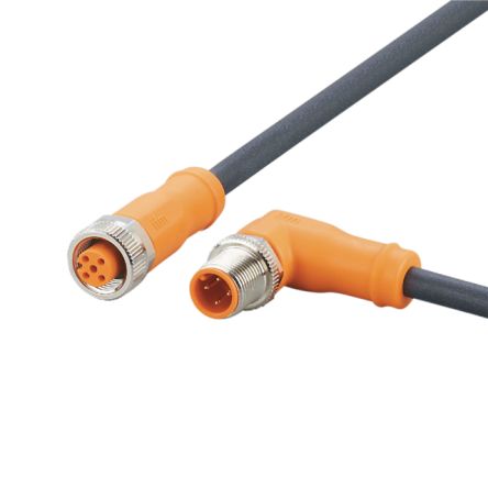 ifm electronic Right Angle Male 4 way M12 to Straight Female 5 way M12 Communication Cable, 250mm [EVC730]; 189-638