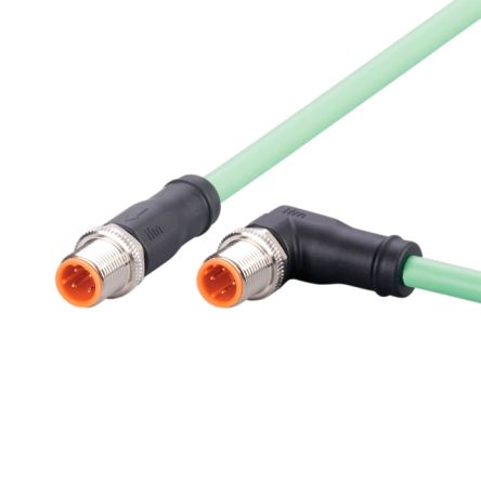 ifm electronic Right Angle Male 4 way M12 to Straight Female 4 way M12 Communication Cable, 2m [EVC913]; 189-889