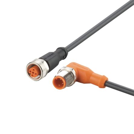 ifm electronic Right Angle Male 3 way M12 to Straight Female 5 way M12 Communication Cable, 300mm [EVC675]; 189-898