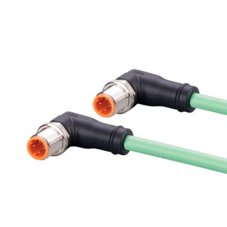 ifm electronic Right Angle Male 4 way M12 to Right Angle Female 4 way M12 Communication Cable, 10m [EVC922]; 189-899