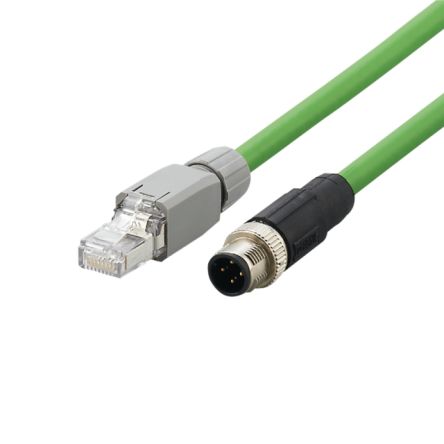 ifm electronicE124, 20m, Green M12 to Male RJ45 Male, Shielded, Terminated PVC Sheath [E12493]; 189-979