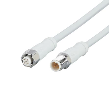 ifm electronic Straight Male 4 way M12 to Straight Female 5 way M12 Communication Cable, 2m [EVF602]; 190-101