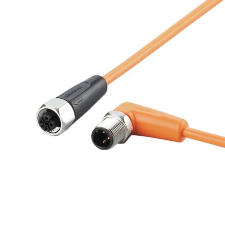 ifm electronic Right Angle Male 1 way M12 to Straight Female 1 way M12 Sensor Actuator Cable, 300mm [EVT466]; 190-862