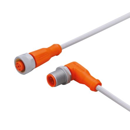 ifm electronic Right Angle Male 1 way M12 to Straight Female 1 way M12 Sensor Actuator Cable, 300mm [EVW146]; 190-870
