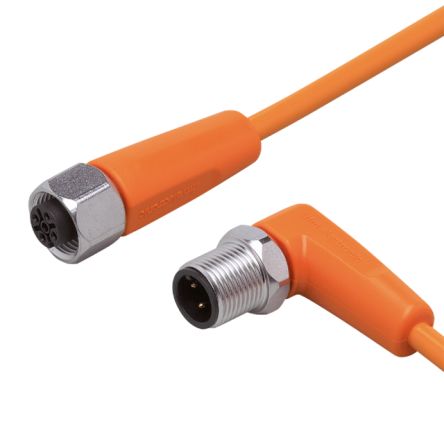 ifm electronic Right Angle Male 1 way M12 to Straight Female 1 way M12 Sensor Actuator Cable, 300mm [EVT081]; 191-048
