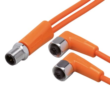 ifm electronic Straight Male 1 way M12 to Right Angle Female 2 way M12 Sensor Actuator Cable, 1m [EVT332]; 191-644