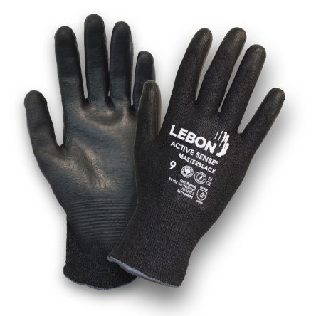 Lebon Protection Masterblack Black Polyethylene Abrasion Resistant Cut Resistant Gloves, Size 7, Polyurethane Coating [MASTERBLACK/7]; 192-896