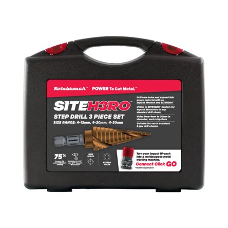 Rotabroach 3-Piece Step Drill Bit Set, 30mm Max, 12mm Min, M2 HSS Bits [SHRSD1]; 193-567