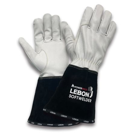 Lebon Protection SOFTWELDER Black, White Leather, Para-aramid Abrasion Resistant, Cut Resistant, General Purpose, Good [SOFTWELDER/8]; 193-633