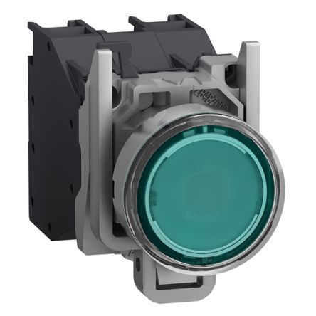 Schneider Electric Harmony Series Illuminated Push Button, Spring Return, Panel Mount, 22.5mm Cutout, 1 NO, Green LED, [XB4BP383BM5GEX]; 205-183