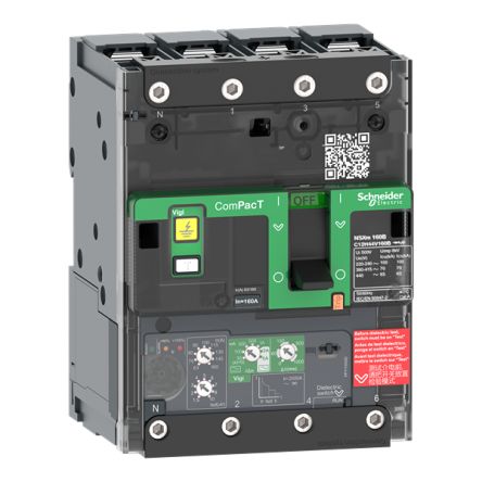 Schneider Electric, ComPacT New generation MCCB 4P 100A, Breaking Capacity 440 V, Fixed Mount [C11E44V100B]; 205-199