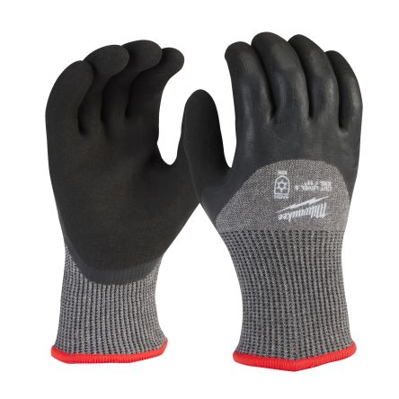Milwaukee Winter Cut Black, Grey Glass Fibre, HPPE Cut Resistant Work Gloves, Size 8, M, Latex Coating [4932479562]; 207-487