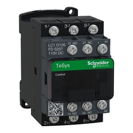 Schneider Electric TeSys D LC1D Contactor, 110 V dc Coil, 3-Pole, 12 A, 7.5 kW, 3NO, 690 V ac [LC1D126FDS207]; 211-951