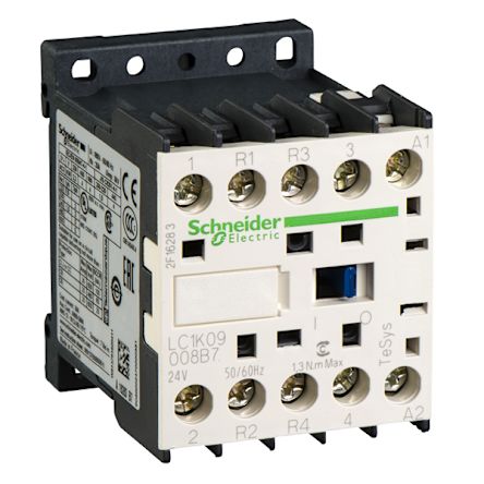 Schneider Electric TeSys LC1K Contactor, 24 V ac Coil, 4-Pole, 20 A, 2NO + 2NC, 690 V ac [LC1K09008B7TQ]; 211-956
