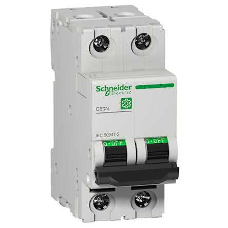Schneider Electric Multi9 M9F1 MCB, 2P, 10A Curve D, 440V AC, 125V DC, 6 kA Breaking Capacity [M9F12210]; 212-012