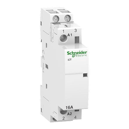 Schneider Electric Acti9 iCT Contactor, 220 V ac Coil, 2-Pole, 16 A, 1.3 W, 2NO, 250 V ac [A9C22512]; 212-094
