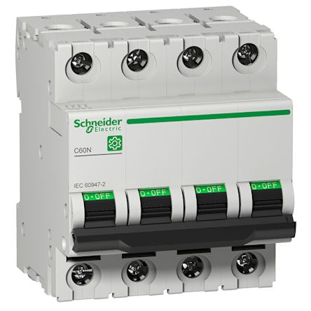 Schneider Electric Multi9 M9F1 MCB, 4P, 10A Curve C, 440V AC, 250V DC, 6 kA Breaking Capacity [M9F11410]; 212-126
