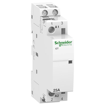 Schneider Electric Acti9 iCT Contactor, 220-240 V ac Coil, 2-Pole, 25 A, 0.9 W, 2NO, 250 V ac [A9C20632]; 212-164