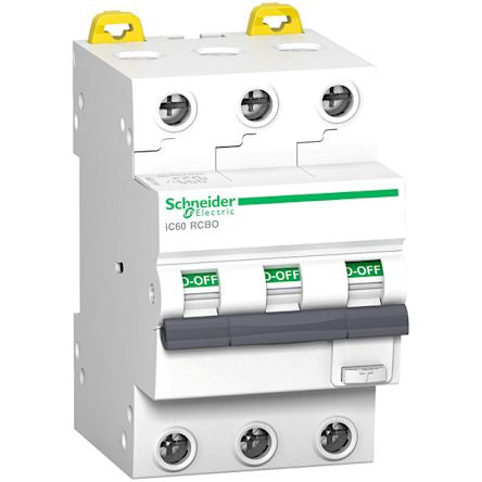Schneider Electric RCBO, 20A Current Rating, 3P Poles, 30mA Trip Sensitivity, Type A, Acti9 Range [A9D17320]; 212-167